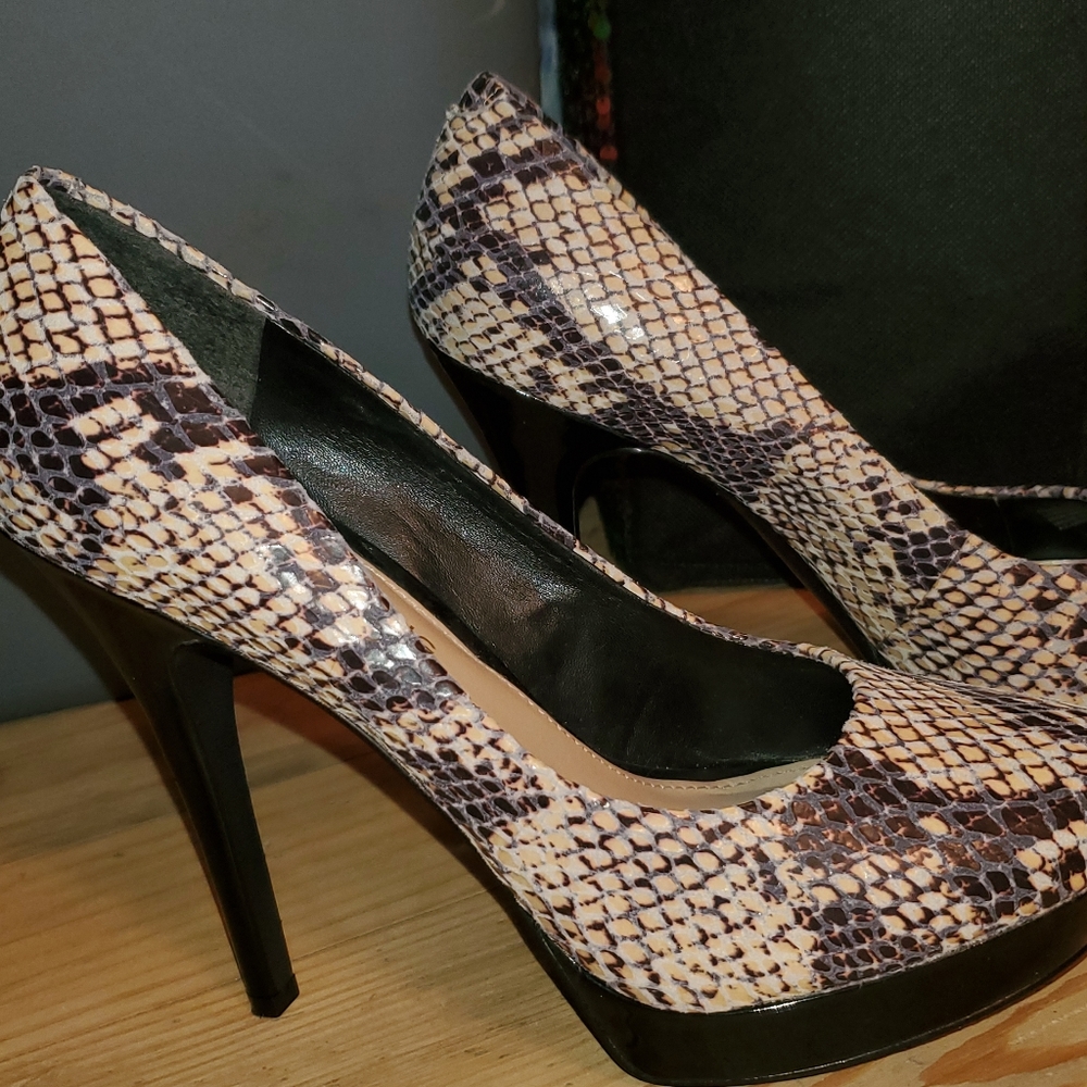 ARTURO CHANG. SIZE 6M, SNAKE SKIN LOOK, PUMPS, SEXY PUMPS.  NEVER WORN OUTSIDE.